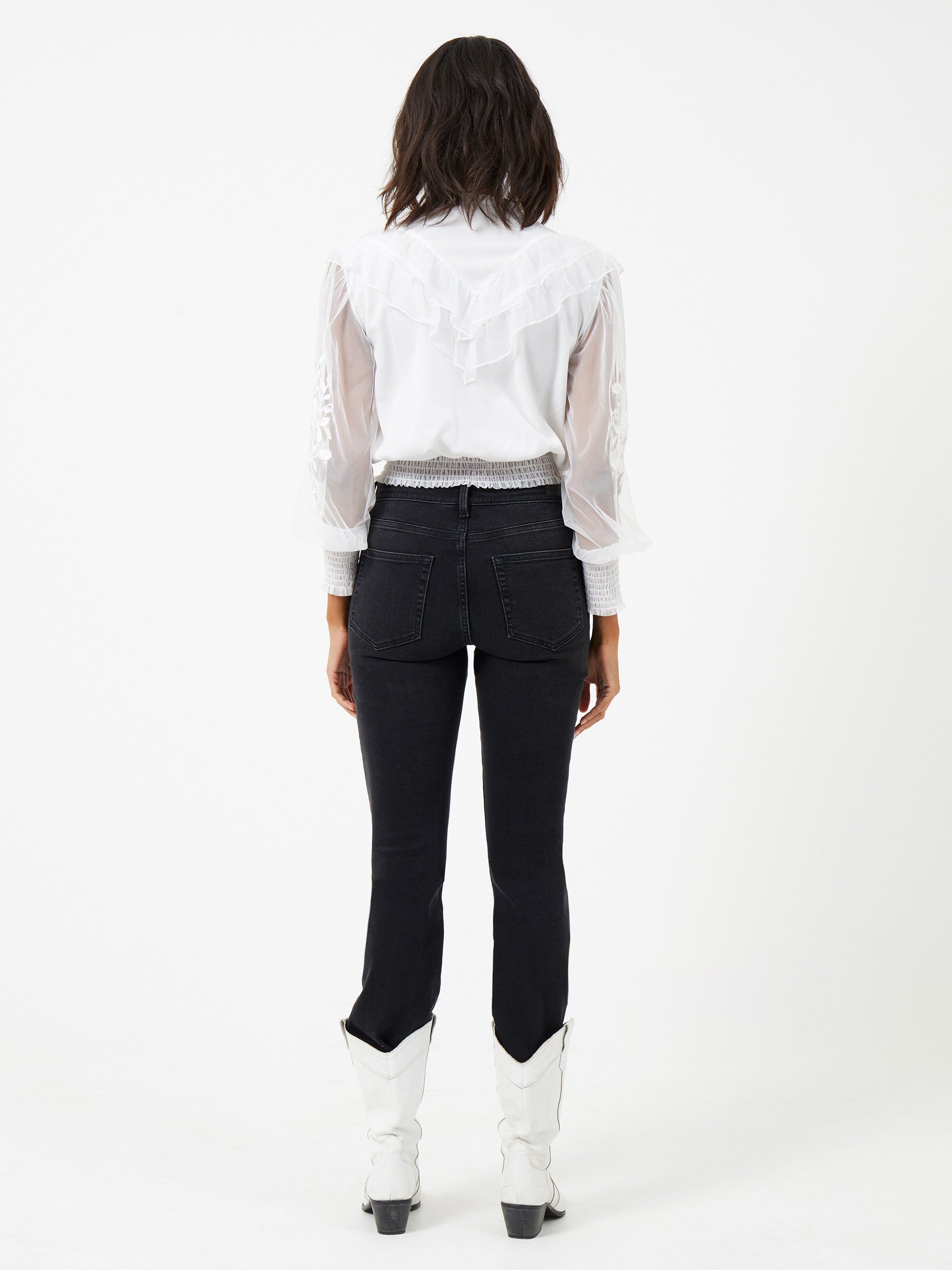 Abra Embroided Mesh Frill Top