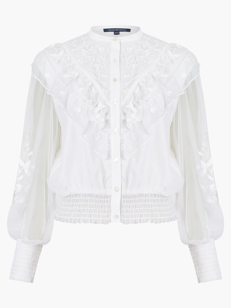 Abra Embroided Mesh Frill Top
