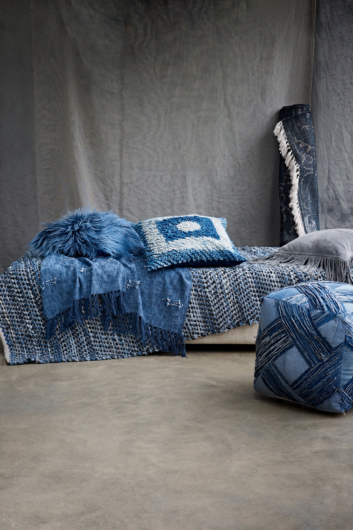 recycled denim pouffe blue denim