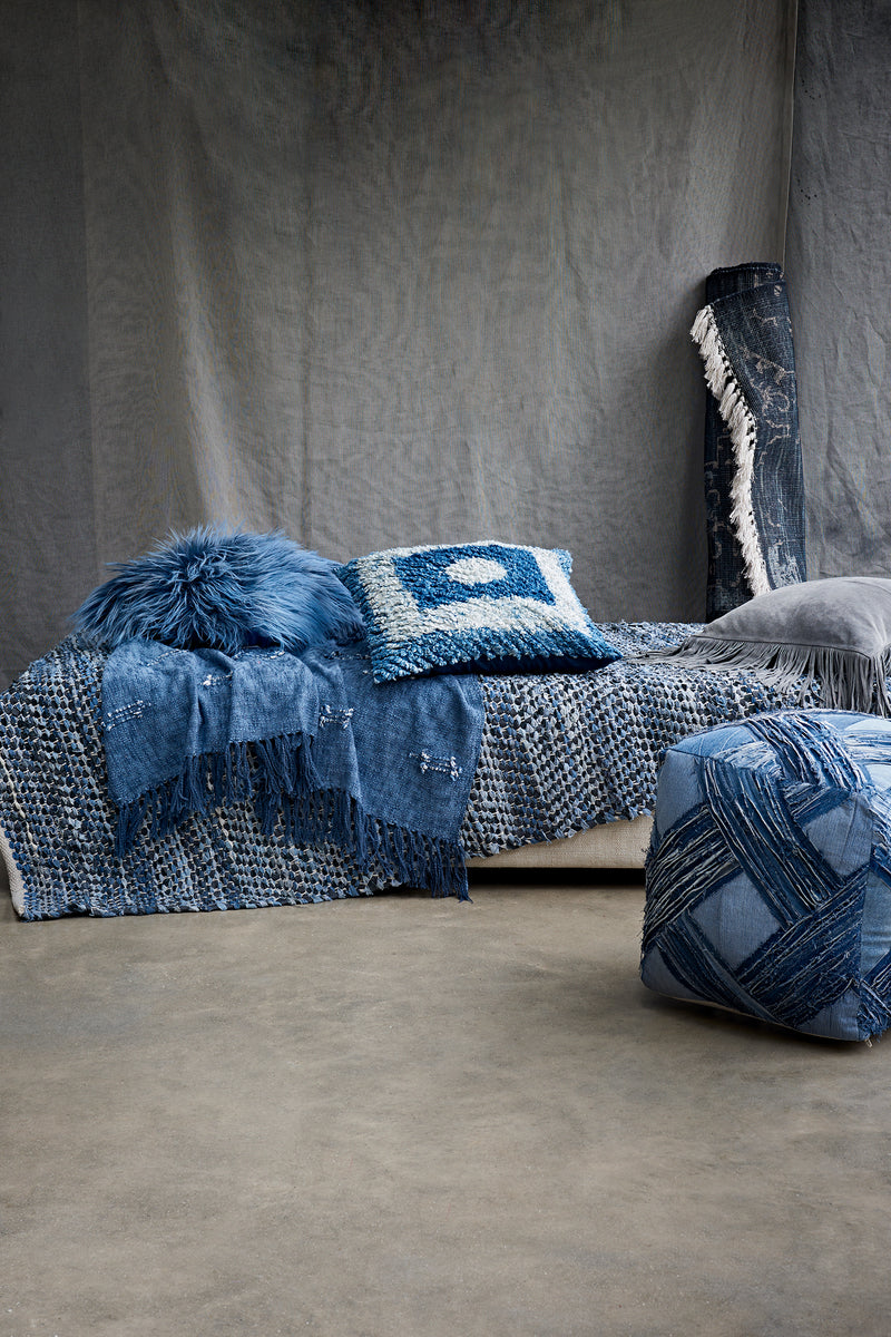 recycled denim pouffe blue denim