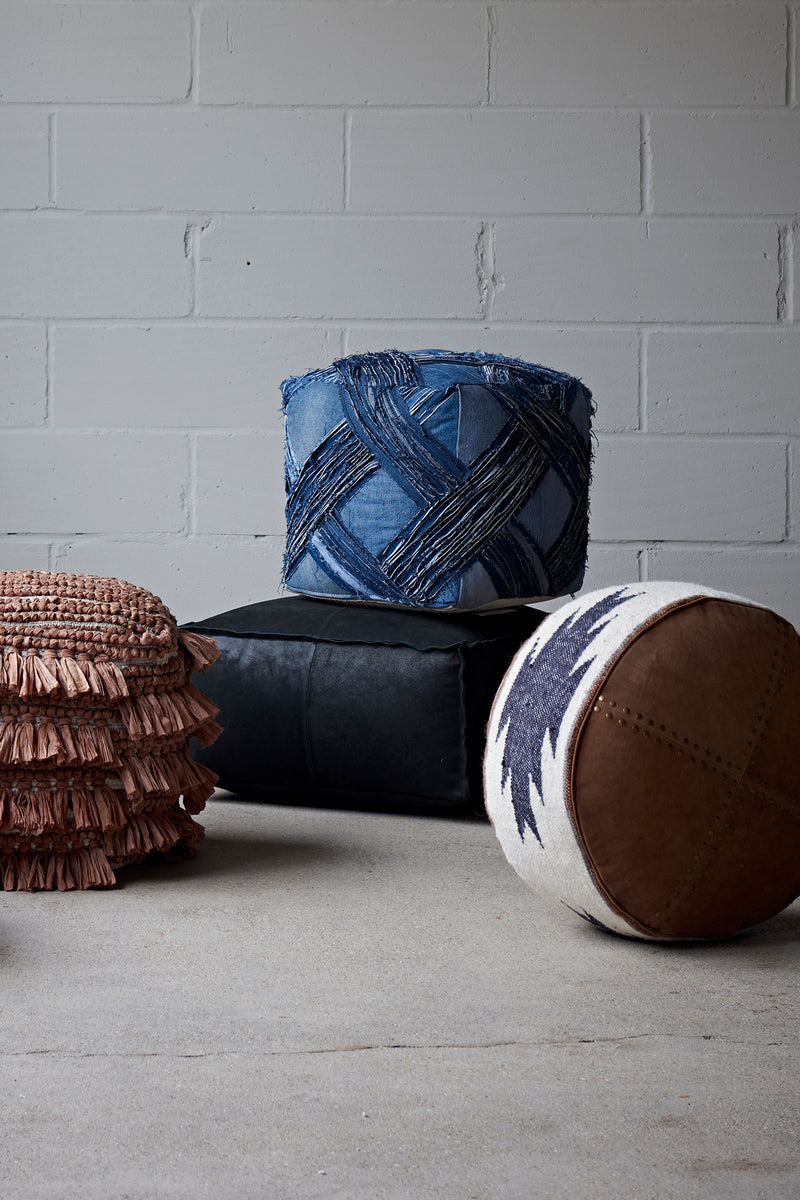 recycled denim pouffe blue denim