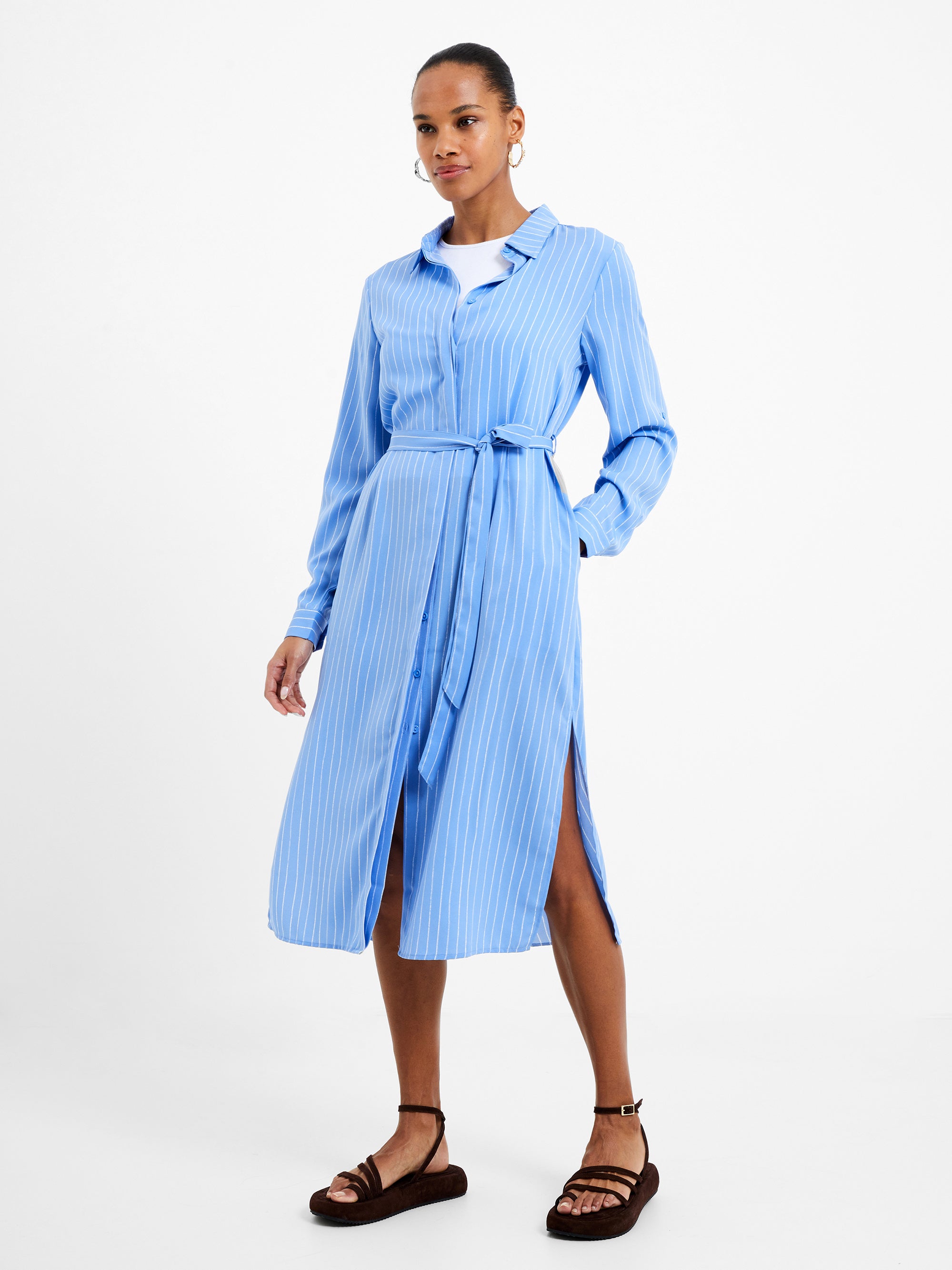 Pinstripe Button Through Shirt Dress